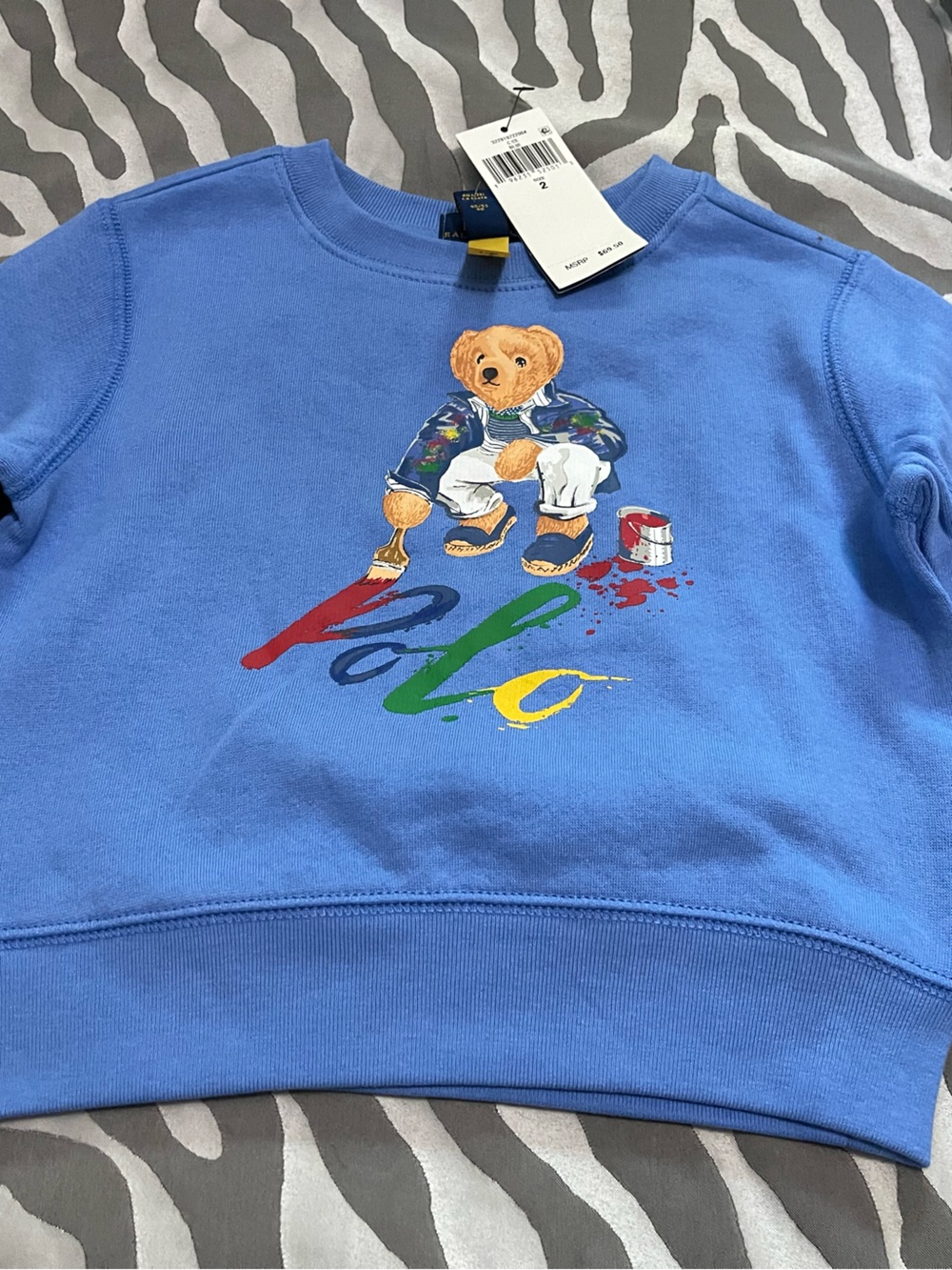 Polo by Ralph Lauren Blue Bear Paint Graphic Crewneck Sweatshirt